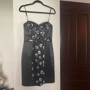 Rebecca Taylor Women's Black/Blue Floral Silk Sleeveless Shift Dress